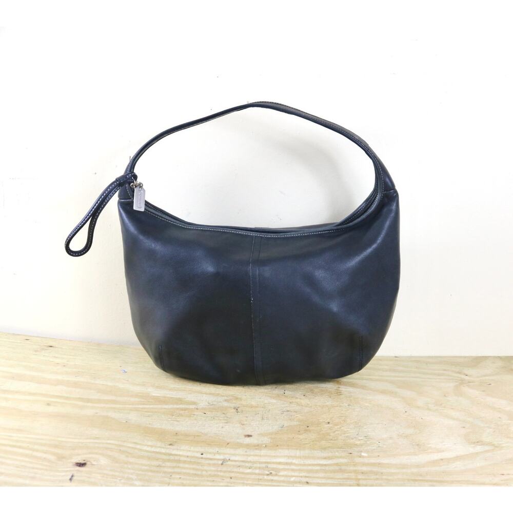 Vintage Coach Hobo Womens Black Leather Ergo Shoulder Bag 9221 Silver Charm 90s